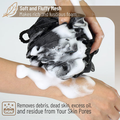 Slick Solutions Loofah with Handle - 17 Inch Long Wooden Handle Back Scrubber for Shower, Gray