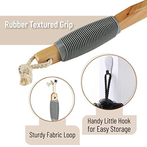 Slick Solutions Loofah with Handle - 17 Inch Long Wooden Handle Back Scrubber for Shower, Gray - görsel 8