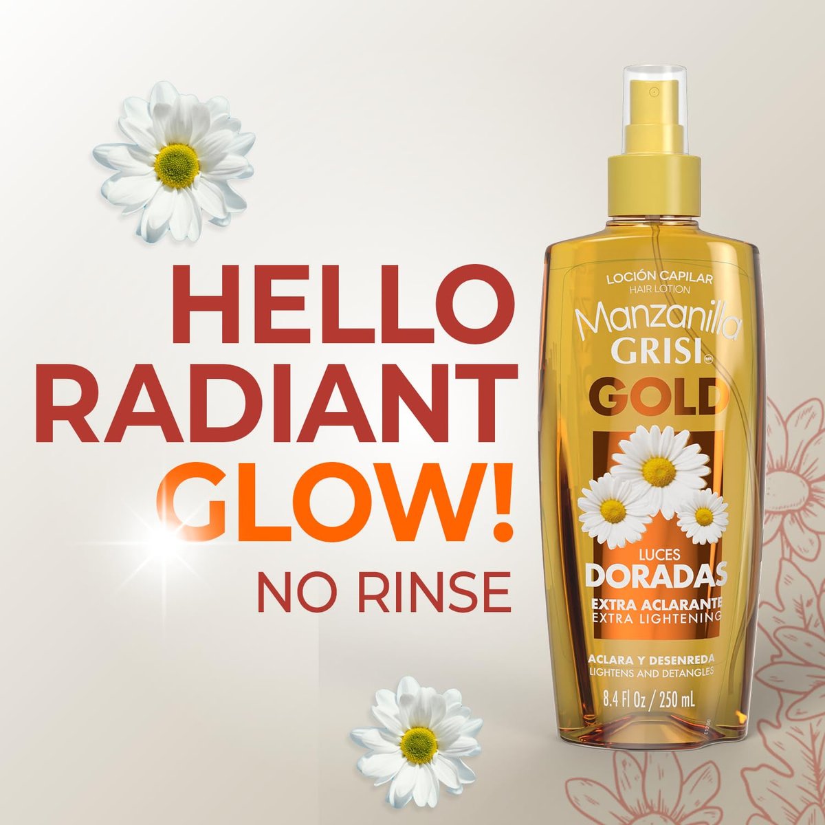 Grisi Manzanilla Hair Lotion Gold – Chamomile Hair Lightening Spray for Natural Golden Highlights, Leave-In Detangler for Soft Shiny Hair, 8.4 Fl Oz (Pack of 2) - görsel 6