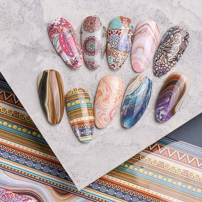 100 Sheets Nail Foil Transfer Sticker Kit - Starry Sky, Laser Flower, Leopard Print Decals - DIY Nail Art Decorations Supplies Avelisse