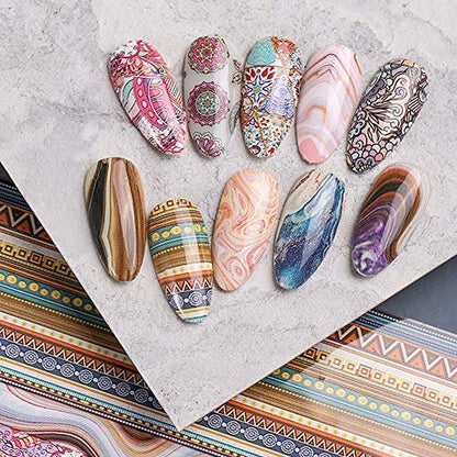 100 Sheets Nail Foil Transfer Sticker Kit - Starry Sky, Laser Flower, Leopard Print Decals - DIY Nail Art Decorations Supplies Avelisse