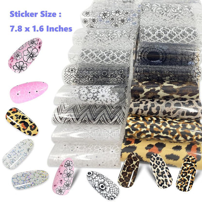 100 Sheets Nail Foil Transfer Sticker Kit - Starry Sky, Laser Flower, Leopard Print Decals - DIY Nail Art Decorations Supplies Avelisse