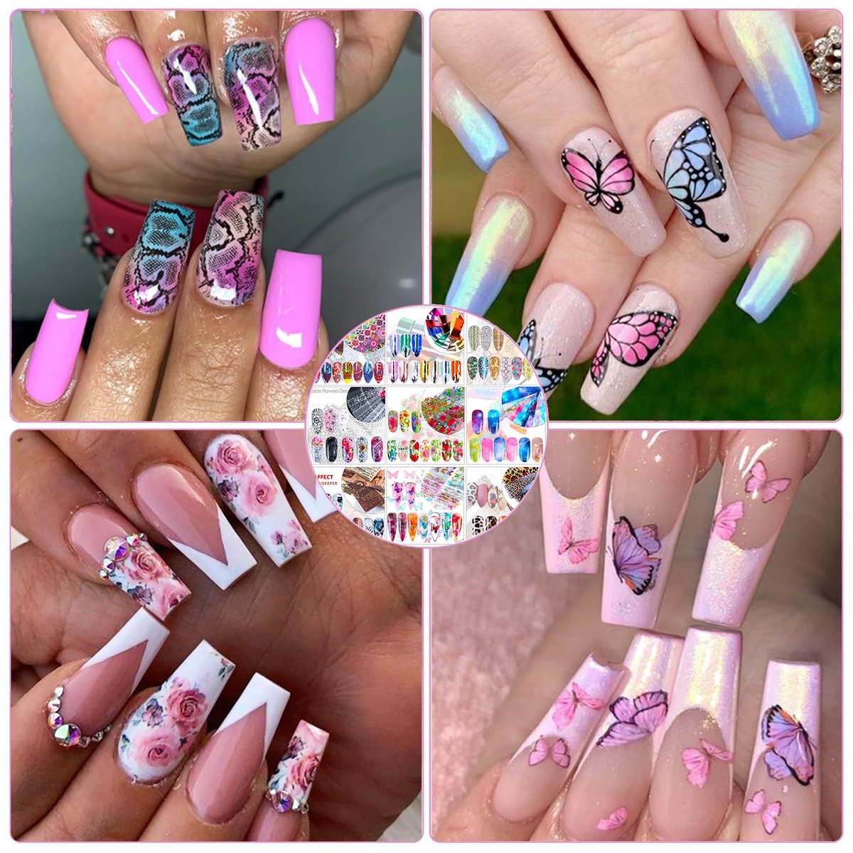 100 Sheets Nail Foil Transfer Sticker Kit - Starry Sky, Laser Flower, Leopard Print Decals - DIY Nail Art Decorations Supplies Avelisse