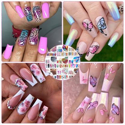 100 Sheets Nail Foil Transfer Sticker Kit - Starry Sky, Laser Flower, Leopard Print Decals - DIY Nail Art Decorations Supplies Avelisse