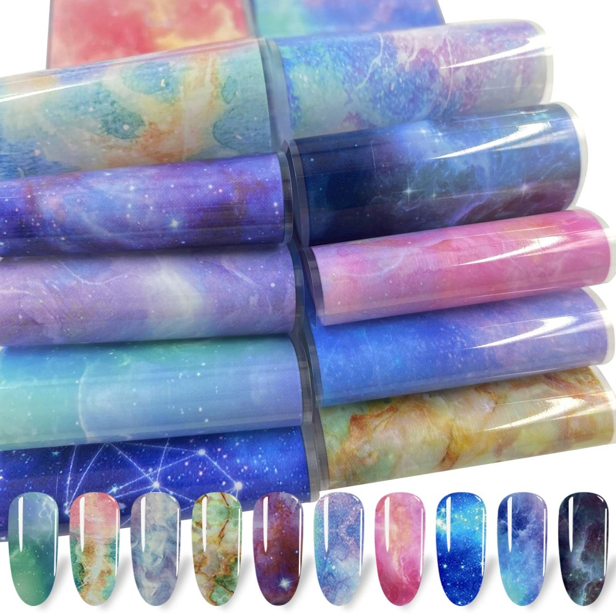 100 Sheets Nail Foil Transfer Sticker Kit - Starry Sky, Laser Flower, Leopard Print Decals - DIY Nail Art Decorations Supplies Avelisse