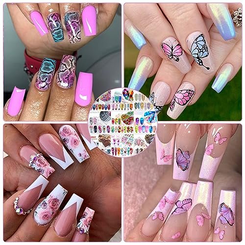 100 Sheets Nail Foil Transfer Sticker Kit - Starry Sky, Laser Flower, Leopard Print Decals - DIY Nail Art Decorations Supplies Avelisse