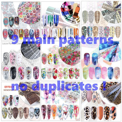100 Sheets Nail Foil Transfer Sticker Kit - Starry Sky, Laser Flower, Leopard Print Decals - DIY Nail Art Decorations Supplies Avelisse