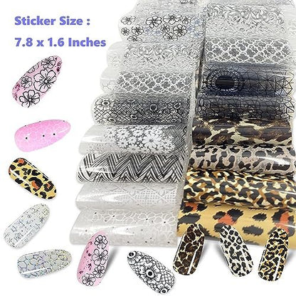 100 Sheets Nail Foil Transfer Sticker Kit - Starry Sky, Laser Flower, Leopard Print Decals - DIY Nail Art Decorations Supplies Avelisse