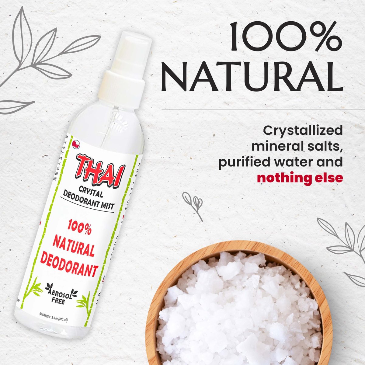 2-Pack Thai Crystal Deodorant Mist Spray (8 oz) – Unscented Mineral Salt Deodorizer for Men, Women & Athletes – Aluminum-Free, Travel-Friendly Avelisse