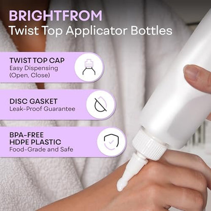 BRIGHTFROM Twist Top Applicator Bottles - 8 OZ Empty Squeeze Bottles with Open/Close Nozzle for Hair Coloring & Multi-Purpose Use (Pack of 2)