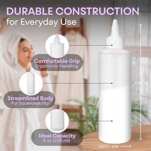 BRIGHTFROM Twist Top Applicator Bottles - 8 OZ Empty Squeeze Bottles with Open/Close Nozzle for Hair Coloring & Multi-Purpose Use (Pack of 2) - görsel 6