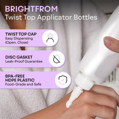 BRIGHTFROM Twist Top Applicator Bottles - 8 OZ Empty Squeeze Bottles with Open/Close Nozzle for Hair Coloring & Multi-Purpose Use (Pack of 2)