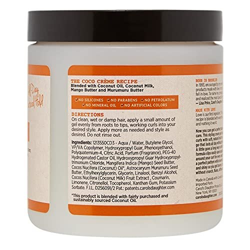 Carol’s Daughter Coco Creme Curl Shaping Cream Gel – 16 oz with Coconut Oil & Coconut Milk for Curly Hair, Silicone & Paraben Free Avelisse