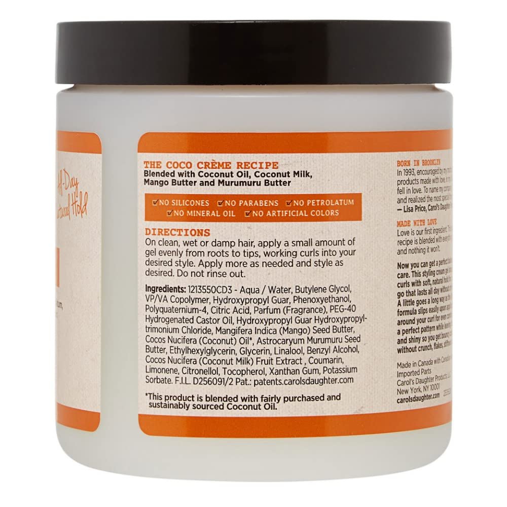 Carol’s Daughter Coco Creme Curl Shaping Cream Gel – 16 oz with Coconut Oil & Coconut Milk for Curly Hair, Silicone & Paraben Free Avelisse