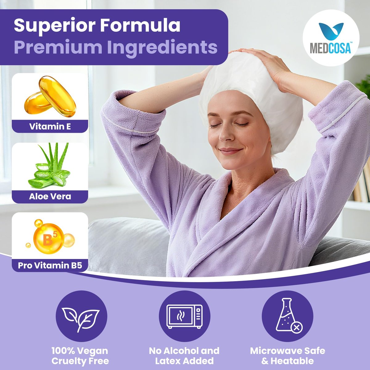 Medcosa No Rinse Shampoo Caps for Bedridden Patients – 5-Pack with Aloe, Vitamin E & Chamomile - görsel 6