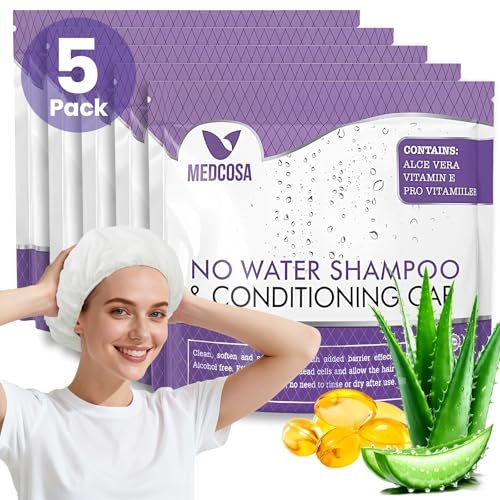 Medcosa No Rinse Shampoo Caps for Bedridden Patients – 5-Pack with Aloe, Vitamin E & Chamomile