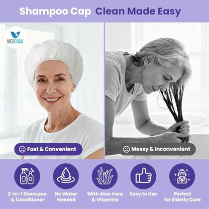 Medcosa No Rinse Shampoo Caps for Bedridden Patients – 5-Pack with Aloe, Vitamin E & Chamomile