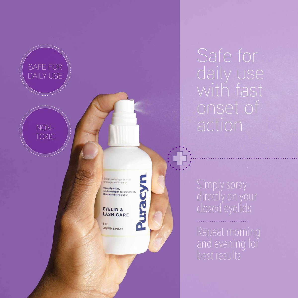 Puracyn Eyelid and Lash Care – Natural Medical-Grade Spray for Styes, Blepharitis & Irritation Relief, 3 oz Avelisse