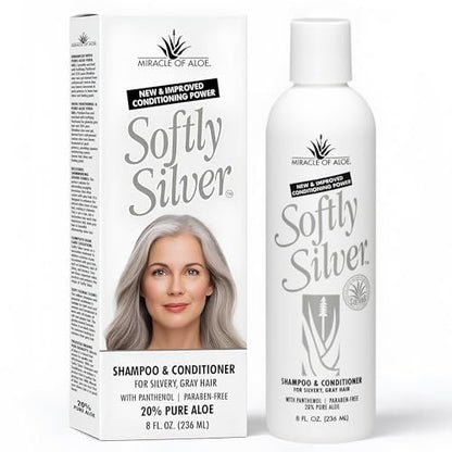 Softly Silver Shampoo Improved Conditioning Formula for Gray Hair - 2 in 1 Purple Restorative Hair Wash for Mature Hair with Panthenol and 20% Pure UltraAloe (8 Fl Oz) Avelisse