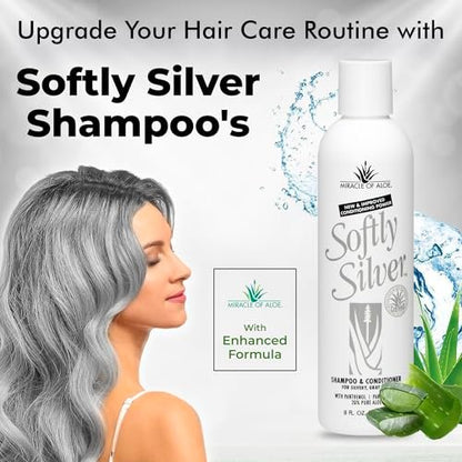 Softly Silver Shampoo Improved Conditioning Formula for Gray Hair - 2 in 1 Purple Restorative Hair Wash for Mature Hair with Panthenol and 20% Pure UltraAloe (8 Fl Oz) Avelisse