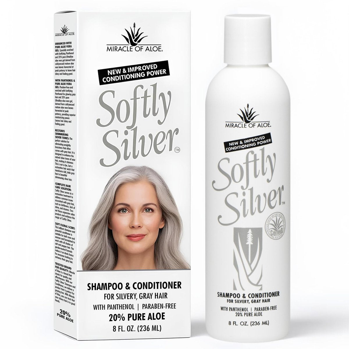Softly Silver Shampoo Improved Conditioning Formula for Gray Hair - 2 in 1 Purple Restorative Hair Wash for Mature Hair with Panthenol and 20% Pure UltraAloe (8 Fl Oz) Avelisse