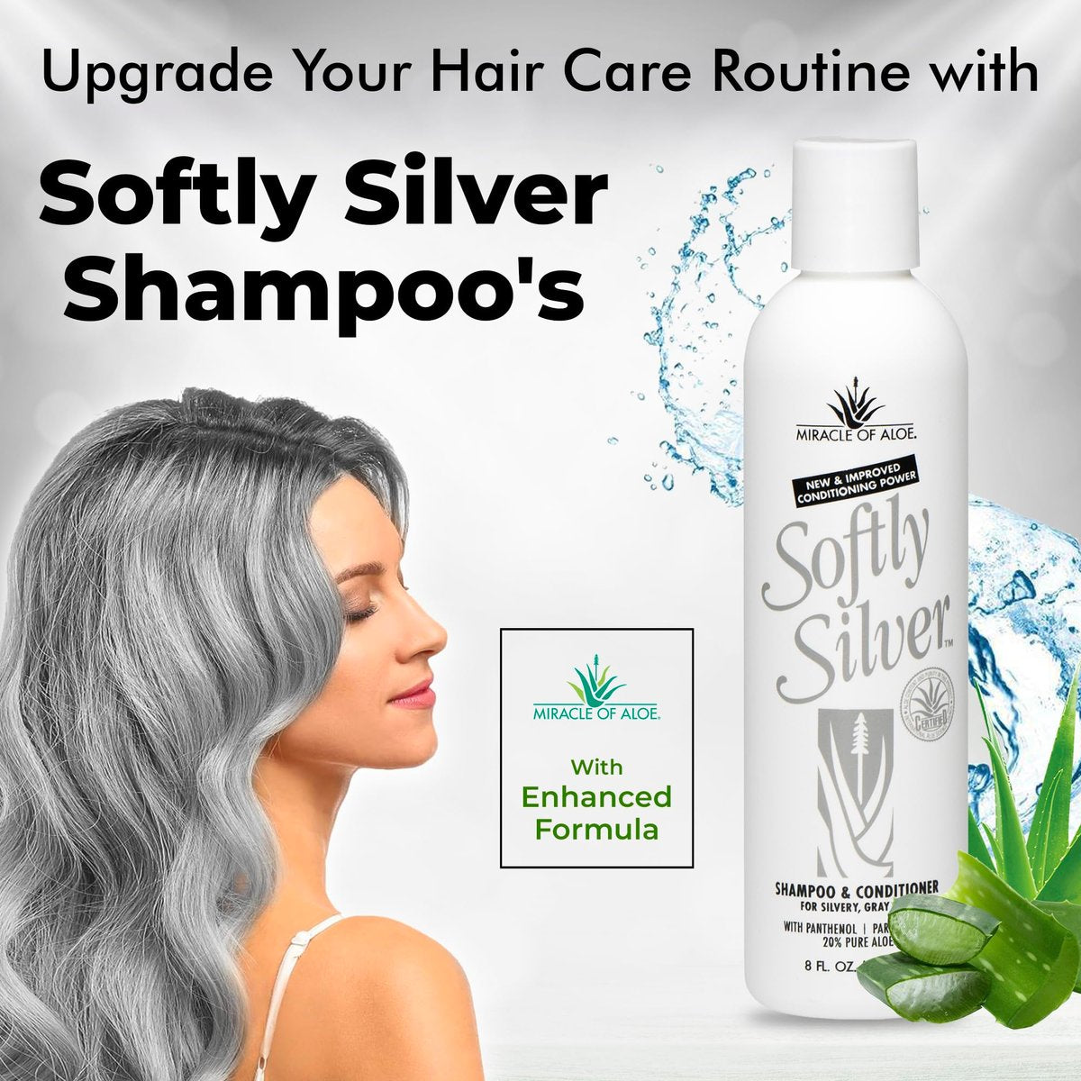 Softly Silver Shampoo Improved Conditioning Formula for Gray Hair - 2 in 1 Purple Restorative Hair Wash for Mature Hair with Panthenol and 20% Pure UltraAloe (8 Fl Oz) Avelisse