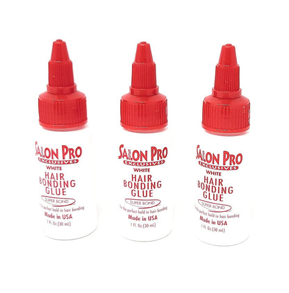 Salon Pro White Hair Bonding Glue Super Bond 1 Oz (Pack of 3) - Professional Latex Adhesive for Hair Extensions