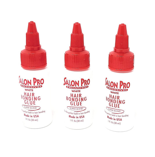 Salon Pro White Hair Bonding Glue Super Bond 1 Oz (Pack of 3) - Professional Latex Adhesive for Hair Extensions