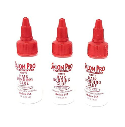 Salon Pro White Hair Bonding Glue Super Bond 1 Oz (Pack of 3) - Professional Latex Adhesive for Hair Extensions