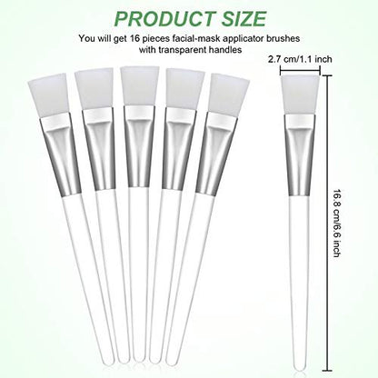 16-Piece Facial Mask Brush Set – Soft Nylon Applicator with Clear Handle for Skin Care & Body Butter (White)