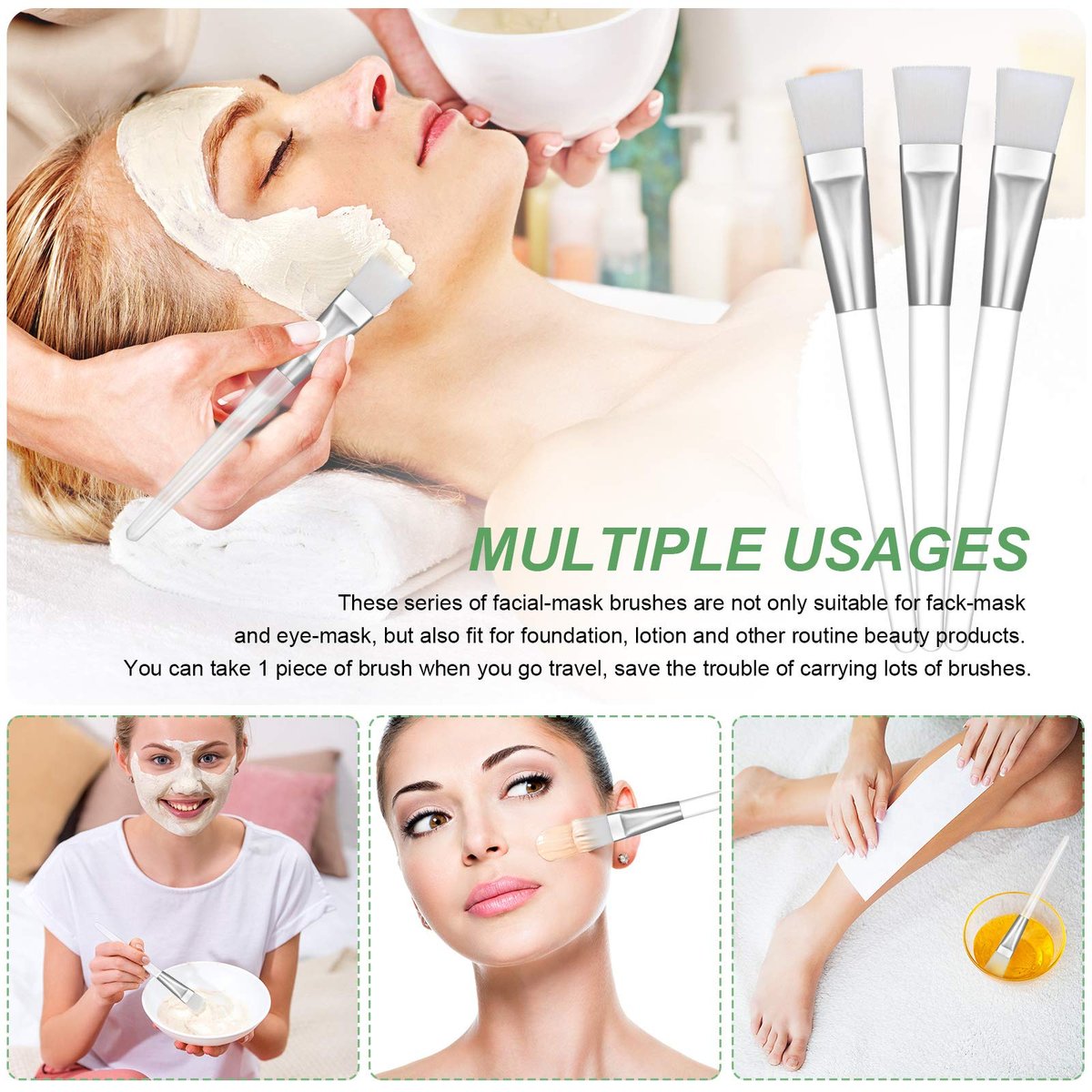 16-Piece Facial Mask Brush Set – Soft Nylon Applicator with Clear Handle for Skin Care & Body Butter (White) - görsel 13