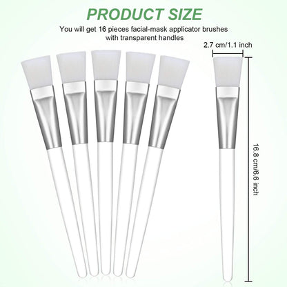 16-Piece Facial Mask Brush Set – Soft Nylon Applicator with Clear Handle for Skin Care & Body Butter (White)