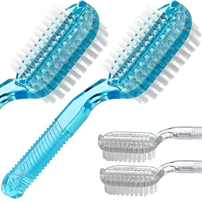 4-Pack Two-Sided Nail Cleaning Brush with Handle - Soft & Stiff Bristles for Hand, Foot, and Fingernail Scrubbing - Blue White Avelisse
