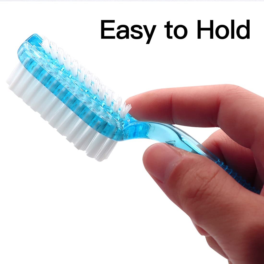 4-Pack Two-Sided Nail Cleaning Brush with Handle - Soft & Stiff Bristles for Hand, Foot, and Fingernail Scrubbing - Blue White Avelisse