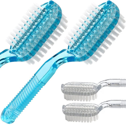 4-Pack Two-Sided Nail Cleaning Brush with Handle - Soft & Stiff Bristles for Hand, Foot, and Fingernail Scrubbing - Blue White Avelisse