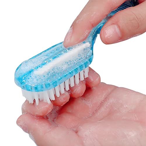 4-Pack Two-Sided Nail Cleaning Brush with Handle - Soft & Stiff Bristles for Hand, Foot, and Fingernail Scrubbing - Blue White Avelisse