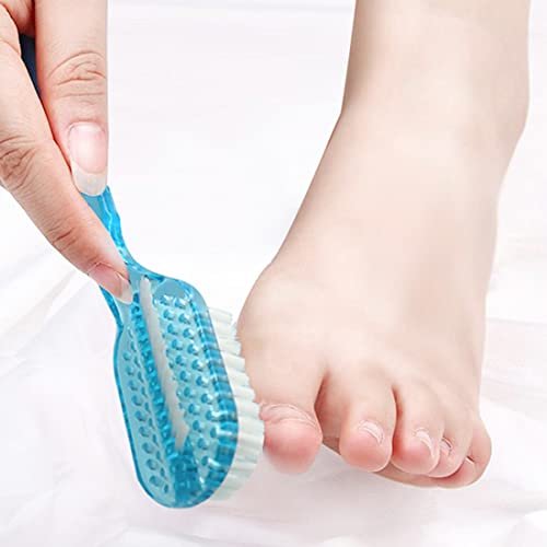 4-Pack Two-Sided Nail Cleaning Brush with Handle - Soft & Stiff Bristles for Hand, Foot, and Fingernail Scrubbing - Blue White Avelisse