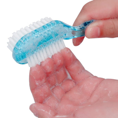 4-Pack Two-Sided Nail Cleaning Brush with Handle - Soft & Stiff Bristles for Hand, Foot, and Fingernail Scrubbing - Blue White Avelisse
