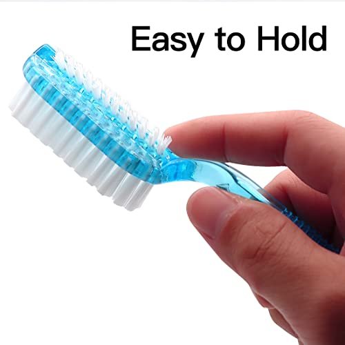 4-Pack Two-Sided Nail Cleaning Brush with Handle - Soft & Stiff Bristles for Hand, Foot, and Fingernail Scrubbing - Blue White Avelisse