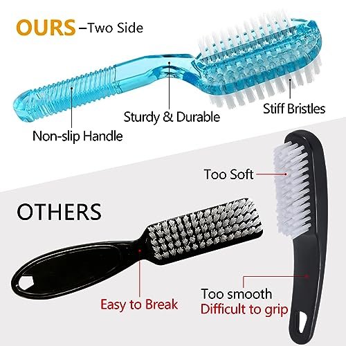 4-Pack Two-Sided Nail Cleaning Brush with Handle - Soft & Stiff Bristles for Hand, Foot, and Fingernail Scrubbing - Blue White Avelisse