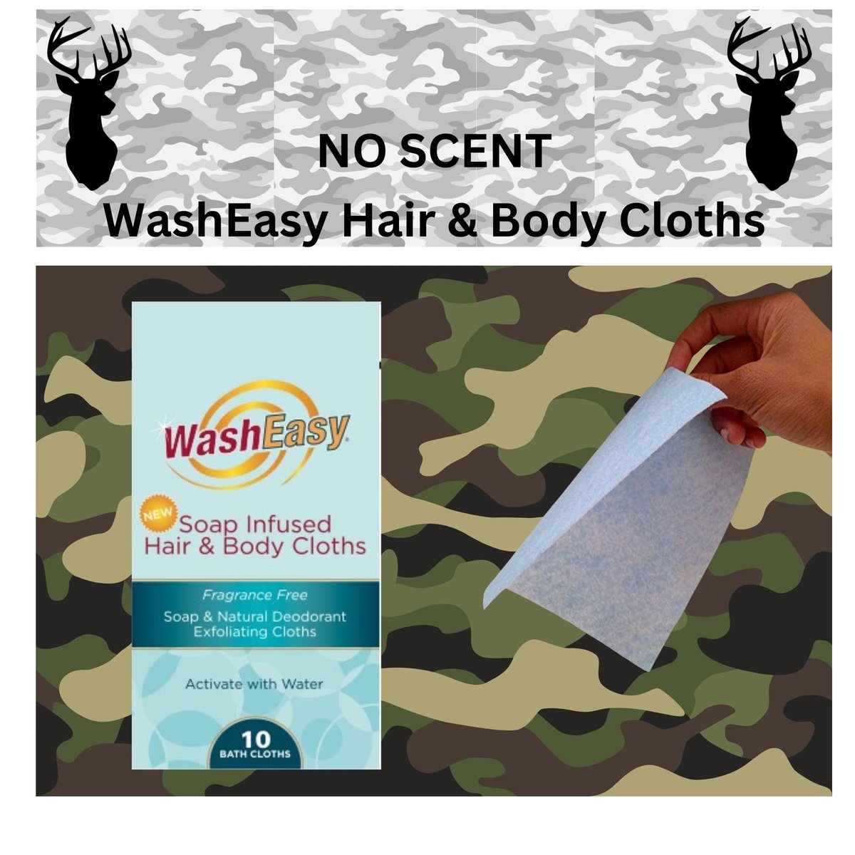 WASHEASY No Scent Hunting Wipes - Soap Infused Hair and Body Cloths, 10 Pack, Camping, RV, College, Home, Anywhere Use - görsel 3