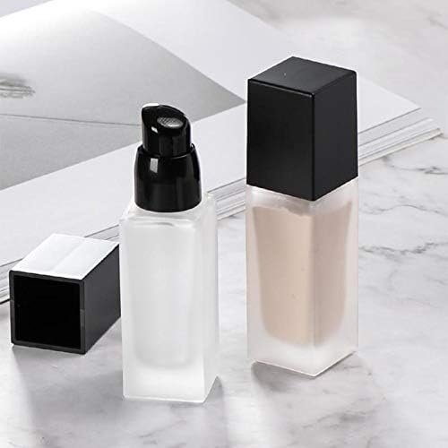 Frosted Glass Foundation Bottles 2 Pack - 30ml/1oz Empty Refillable Square Lotion Bottles with Press Pump for Travel, Skincare, and Cosmetics - Includes Pipette & Funnel Avelisse