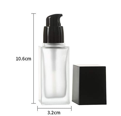 Frosted Glass Foundation Bottles 2 Pack - 30ml/1oz Empty Refillable Square Lotion Bottles with Press Pump for Travel, Skincare, and Cosmetics - Includes Pipette & Funnel Avelisse