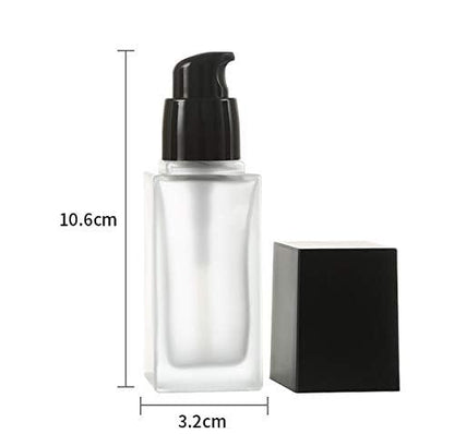 Frosted Glass Foundation Bottles 2 Pack - 30ml/1oz Empty Refillable Square Lotion Bottles with Press Pump for Travel, Skincare, and Cosmetics - Includes Pipette & Funnel Avelisse
