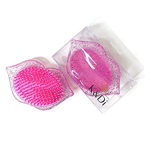 K&Di Pink Glitter Lip Shaped Travel Hair Brush – Detangling Mini Comb for Women & Kids, No Pain Portable Hairbrush for All Hair Types - görsel 2