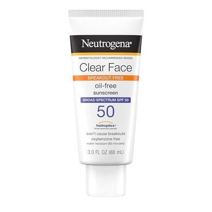 Neutrogena Clear Face Sunscreen Lotion for Acne-Prone Skin, Broad Spectrum SPF 50, 3 Fl Oz