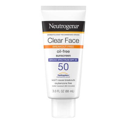 Neutrogena Clear Face Sunscreen Lotion for Acne-Prone Skin, Broad Spectrum SPF 50, 3 Fl Oz