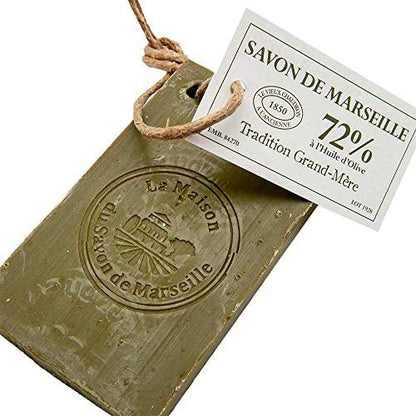 La Maison du Savon de Marseille French Olive Soap on a Rope – 72% Organic Olive Oil – 250g Slice – Set of 3
