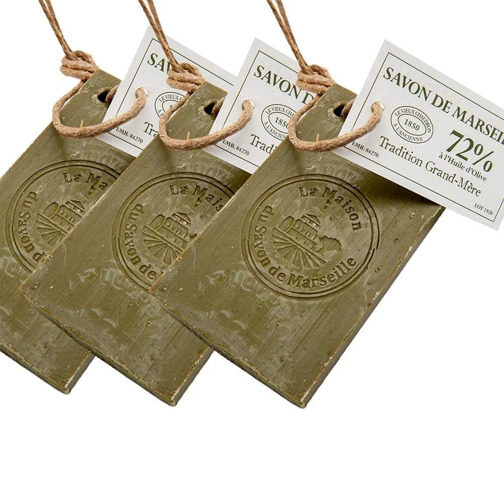 La Maison du Savon de Marseille French Olive Soap on a Rope – 72% Organic Olive Oil – 250g Slice – Set of 3 - görsel 1
