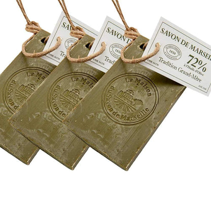 La Maison du Savon de Marseille French Olive Soap on a Rope – 72% Organic Olive Oil – 250g Slice – Set of 3